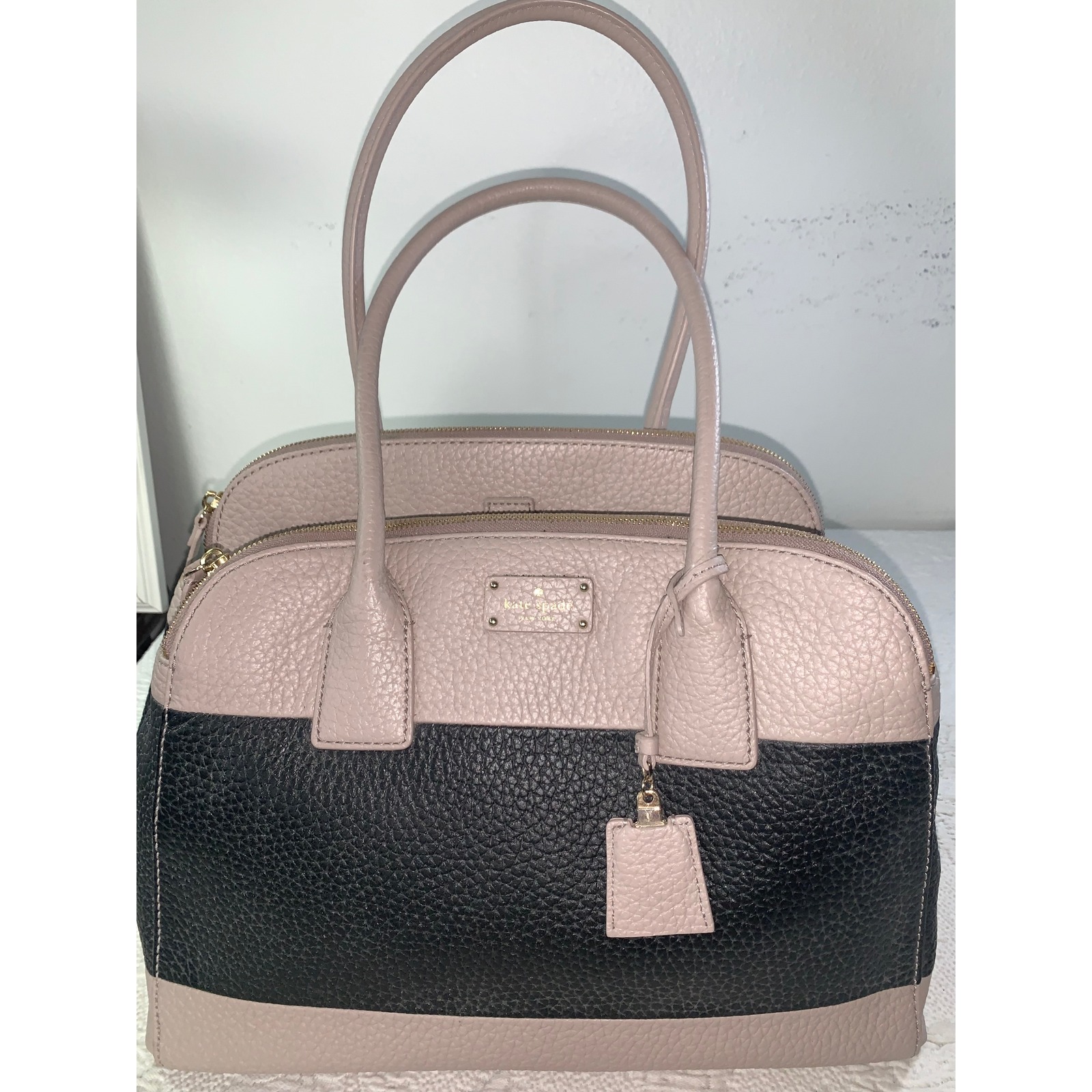 Kate Spade Kendall Court Hughes Almondine Black Leather Satchel Bag Pxru6047 New